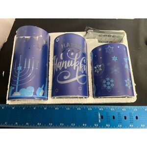Hanukkah LED Flameless Candle Set 3 Pack Blue Menorah Star of David with Remote